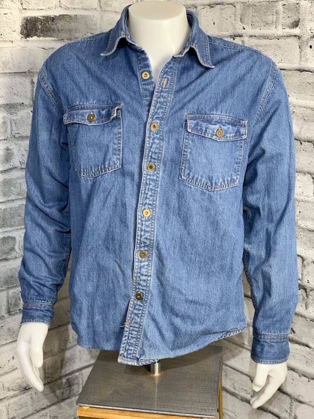 Vtg Cache Creek Denim Shirt Men M  100% Cotton Flannel Lined  Button Shacket 90s